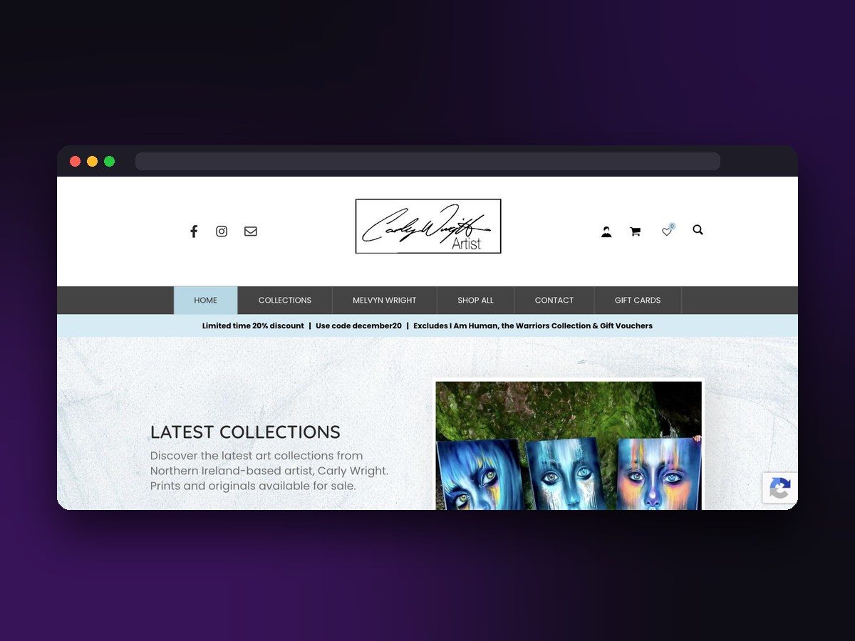 Carly Wright Art website screenshot by Juggernaut Technologies
