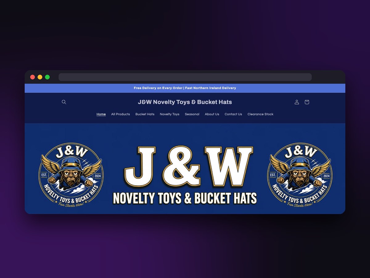 J&W Novelty Toys & Bucket Hats website screenshot by Juggernaut Technologies