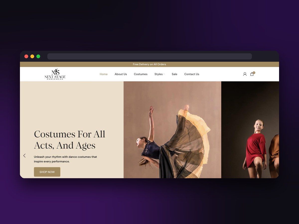 Next Stage Dancewear website screenshot by Juggernaut Technologies