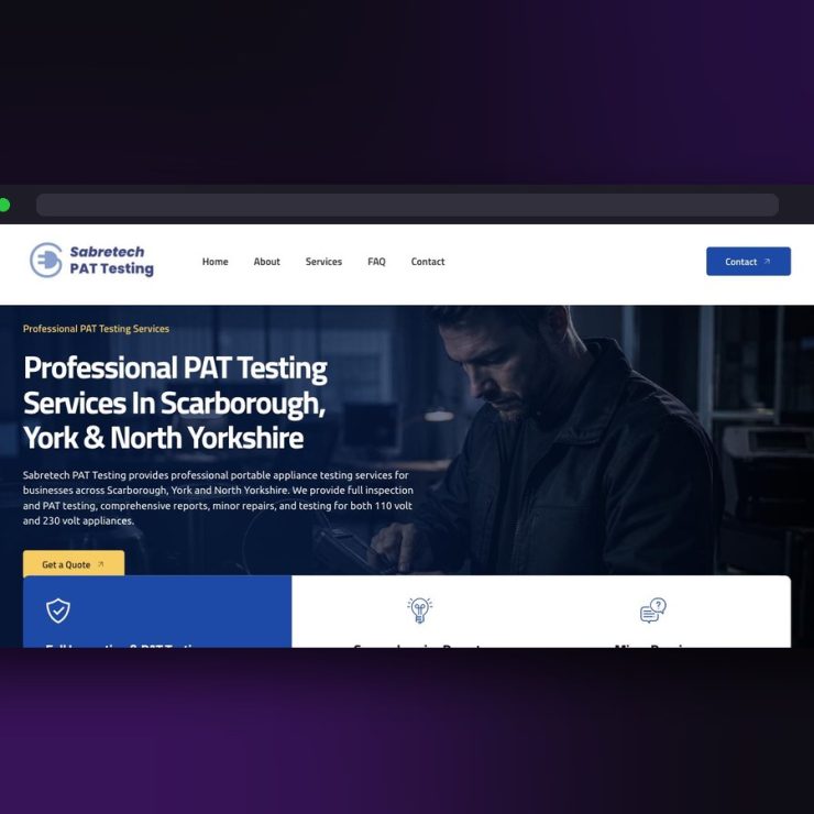 Sabretech PAT Testing website screenshot by Juggernaut Technologies