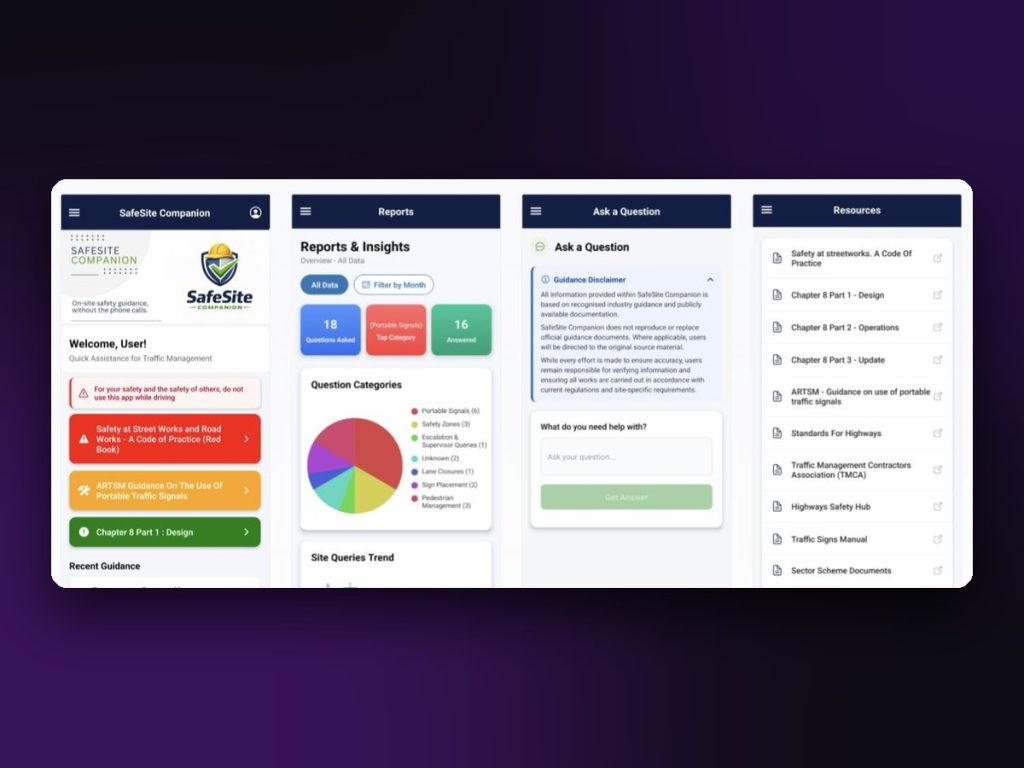 SafeSite Companion App screens by Juggernaut Technologies