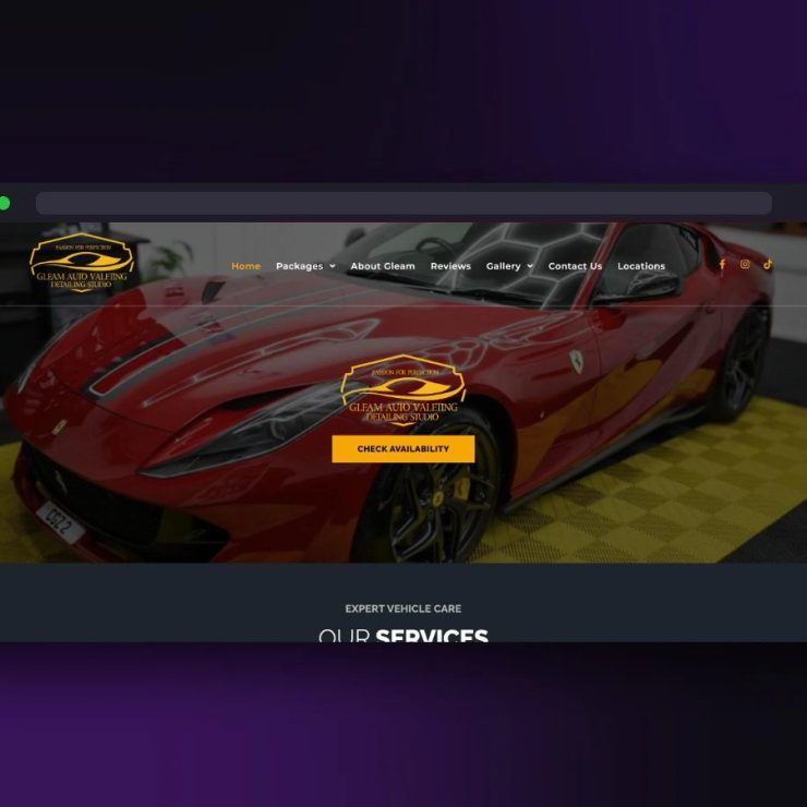 Gleam Auto Valeting website screenshot by Juggernaut Technologies