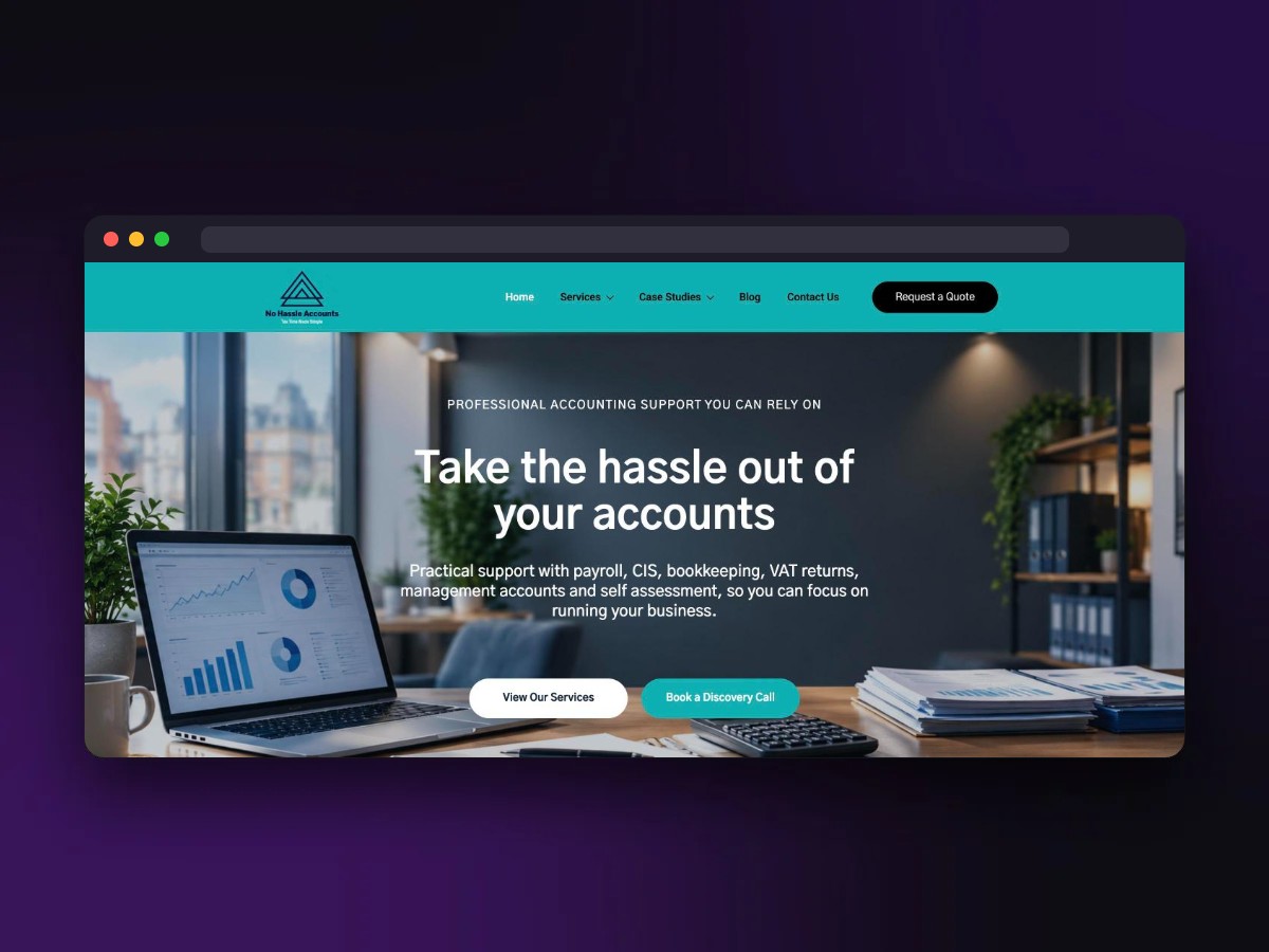 No Hassle Accounts website screenshot by Juggernaut Technologies